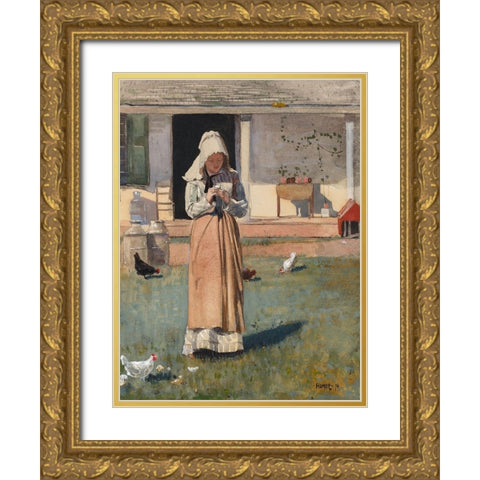 A Sick Chicken Gold Ornate Wood Framed Art Print with Double Matting by Homer, Winslow