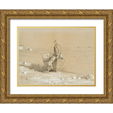 Looking Out Gold Ornate Wood Framed Art Print with Double Matting by Homer, Winslow