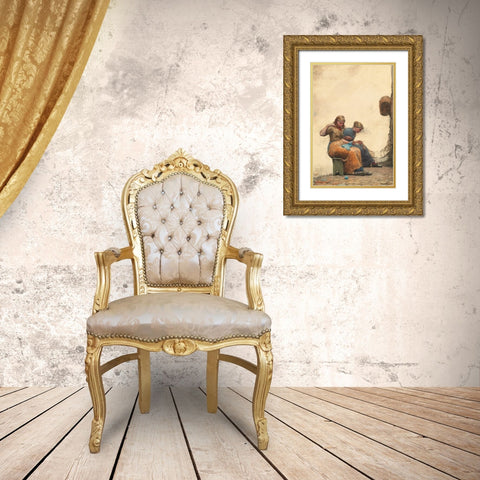 Mending the Nets Gold Ornate Wood Framed Art Print with Double Matting by Homer, Winslow