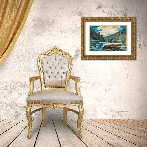 Hudson River, Logging Gold Ornate Wood Framed Art Print with Double Matting by Homer, Winslow