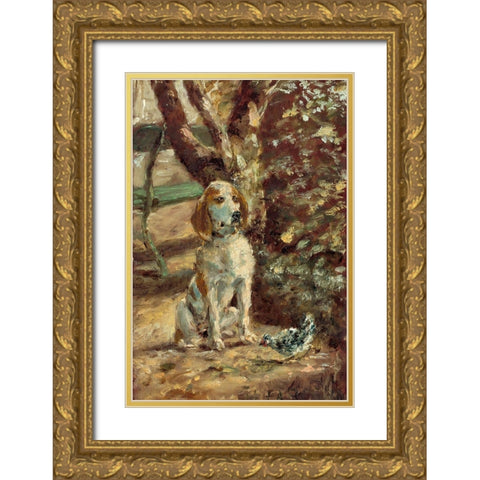 The Artists Dog Fleche Gold Ornate Wood Framed Art Print with Double Matting by Toulouse-Lautrec, Henri de