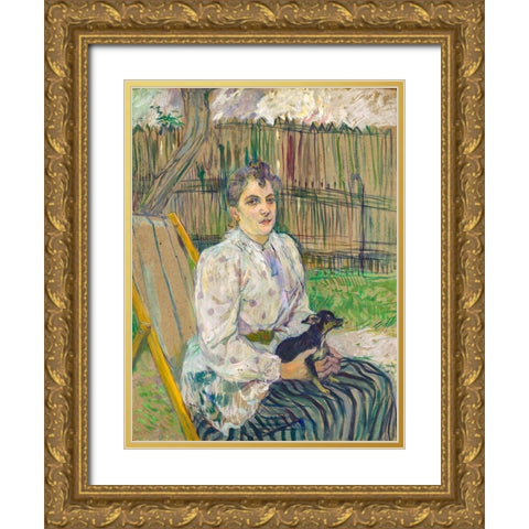 Lady with a Dog Gold Ornate Wood Framed Art Print with Double Matting by Toulouse-Lautrec, Henri de