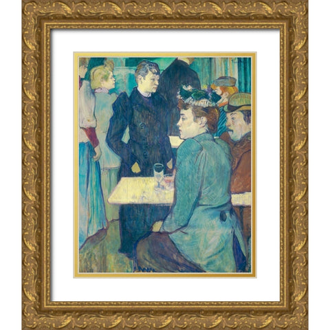 A Corner of the Moulin de la Galette Gold Ornate Wood Framed Art Print with Double Matting by Toulouse-Lautrec, Henri de