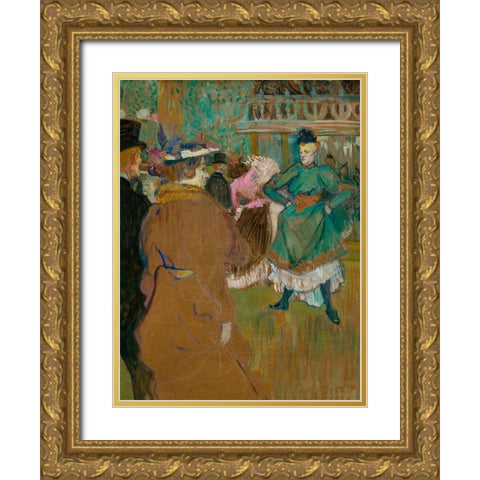 Quadrille at the Moulin Rouge Gold Ornate Wood Framed Art Print with Double Matting by Toulouse-Lautrec, Henri de