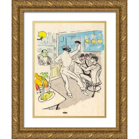 Chocolat Dancing in the Achille Bar Gold Ornate Wood Framed Art Print with Double Matting by Toulouse-Lautrec, Henri de