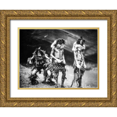 Navajo Yebichai (Yei Bi Chei) dancers Gold Ornate Wood Framed Art Print with Double Matting by Curtis, Edward