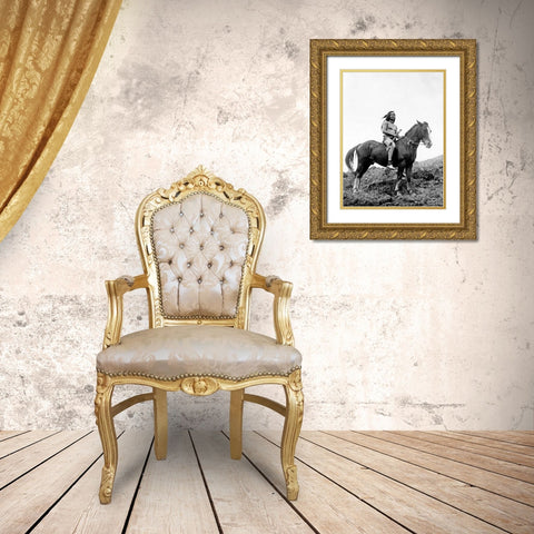 The old-time warrior Nez Perce Gold Ornate Wood Framed Art Print with Double Matting by Curtis, Edward