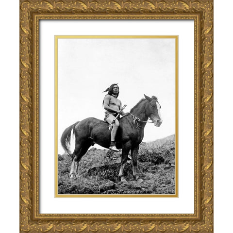 The old-time warrior Nez Perce Gold Ornate Wood Framed Art Print with Double Matting by Curtis, Edward