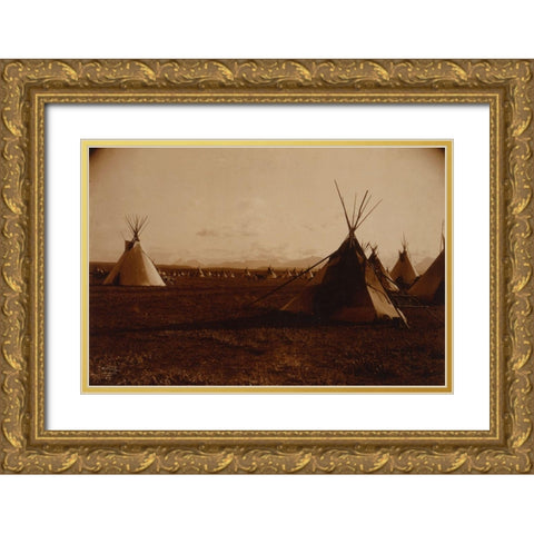 Piegan encampment, ca. 1900 Gold Ornate Wood Framed Art Print with Double Matting by Curtis, Edward
