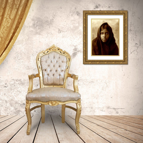 Qahatika girl, Arizona, 1907 Gold Ornate Wood Framed Art Print with Double Matting by Curtis, Edward