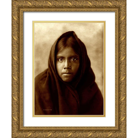 Qahatika girl, Arizona, 1907 Gold Ornate Wood Framed Art Print with Double Matting by Curtis, Edward