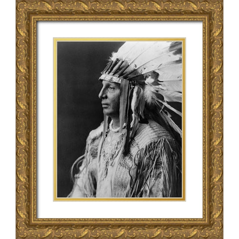 White Shield, Arikara Gold Ornate Wood Framed Art Print with Double Matting by Curtis, Edward