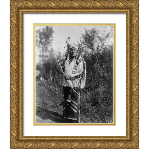 Long Time Dog, Hidatsa Gold Ornate Wood Framed Art Print with Double Matting by Curtis, Edward