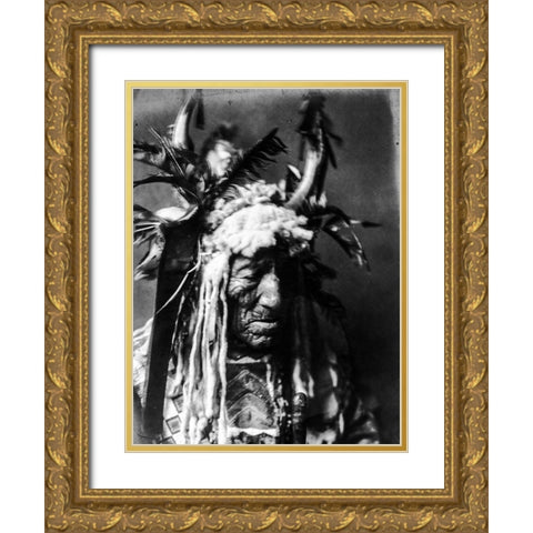 Lean Wolf, Hidatsa Gold Ornate Wood Framed Art Print with Double Matting by Curtis, Edward