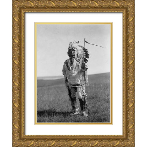 Arikara chief Gold Ornate Wood Framed Art Print with Double Matting by Curtis, Edward
