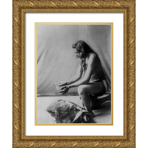 Incense over a medicine bundle Gold Ornate Wood Framed Art Print with Double Matting by Curtis, Edward