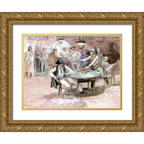 Peaceful Valley Saloon Gold Ornate Wood Framed Art Print with Double Matting by Russell, Charles Marion