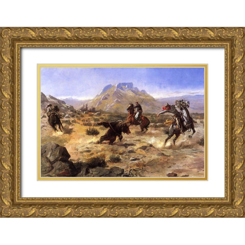 Capturing the Grizzly Gold Ornate Wood Framed Art Print with Double Matting by Russell, Charles Marion