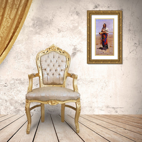 Indian Buck Gold Ornate Wood Framed Art Print with Double Matting by Russell, Charles Marion