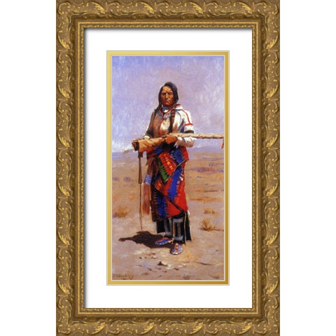 Indian Buck Gold Ornate Wood Framed Art Print with Double Matting by Russell, Charles Marion