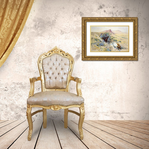 The Herd Quitter Gold Ornate Wood Framed Art Print with Double Matting by Russell, Charles Marion