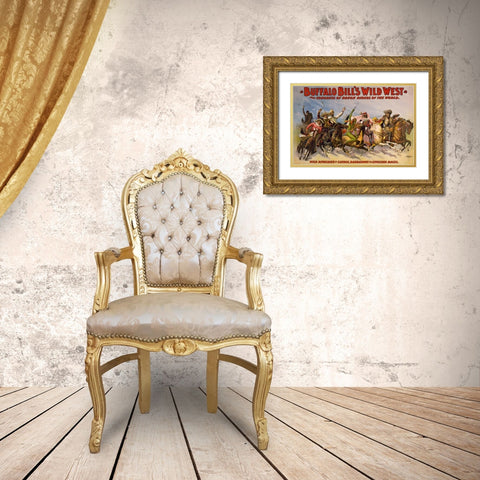 Wild rivalries of savage, barbarous and civilized races Gold Ornate Wood Framed Art Print with Double Matting by Buffalo Bills Wild West Show Poster