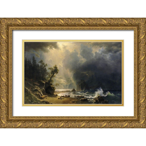 Puget Sound on the Pacific Coast Gold Ornate Wood Framed Art Print with Double Matting by Bierstadt, Albert