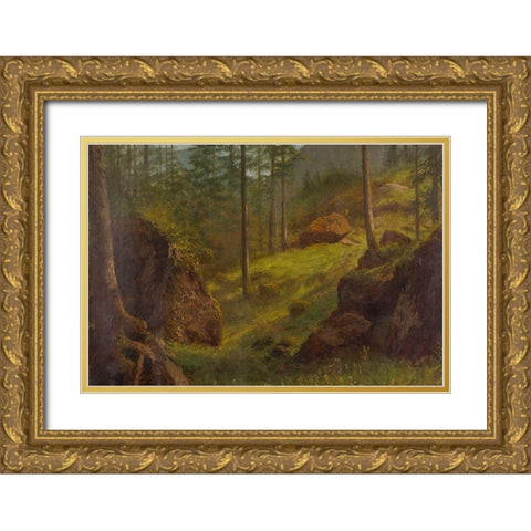 Wooded hillside Gold Ornate Wood Framed Art Print with Double Matting by Bierstadt, Albert