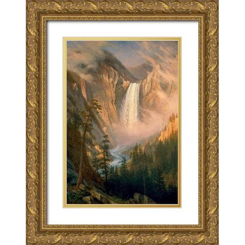 Yellowstone Falls Gold Ornate Wood Framed Art Print with Double Matting by Bierstadt, Albert
