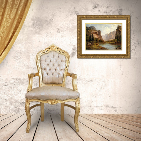 Gates of the Yosemite Gold Ornate Wood Framed Art Print with Double Matting by Bierstadt, Albert