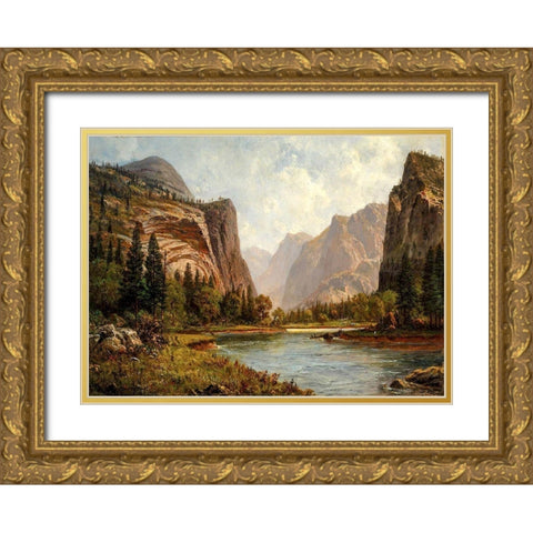 Gates of the Yosemite Gold Ornate Wood Framed Art Print with Double Matting by Bierstadt, Albert