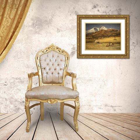 Indian Encampment - Evening Gold Ornate Wood Framed Art Print with Double Matting by Bierstadt, Albert