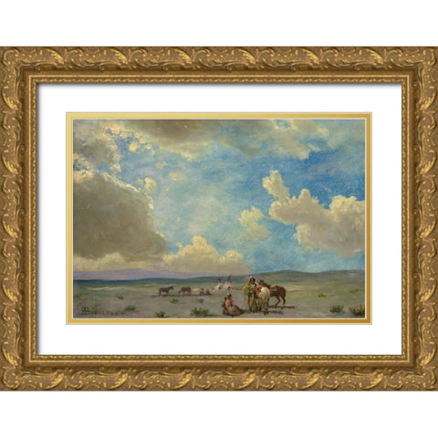 Indian Encampment Gold Ornate Wood Framed Art Print with Double Matting by Bierstadt, Albert