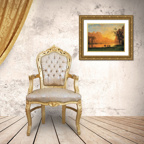 Sundown at Yosemite Gold Ornate Wood Framed Art Print with Double Matting by Bierstadt, Albert