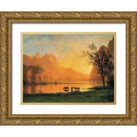 Sundown at Yosemite Gold Ornate Wood Framed Art Print with Double Matting by Bierstadt, Albert