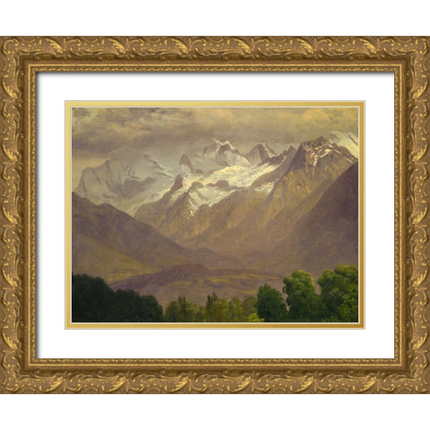 In the High Mountains Gold Ornate Wood Framed Art Print with Double Matting by Bierstadt, Albert