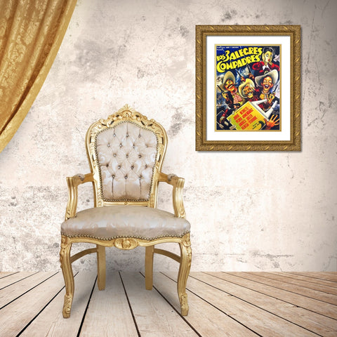 Mexican Movie Poster Los 3 alegres compadres Gold Ornate Wood Framed Art Print with Double Matting by Garcia Cabral, Ernesto