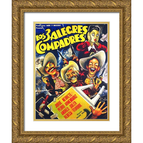 Mexican Movie Poster Los 3 alegres compadres Gold Ornate Wood Framed Art Print with Double Matting by Garcia Cabral, Ernesto