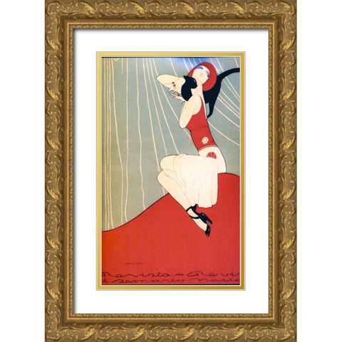 Mexican Magazine Cover 1920 Quien acaricia Gold Ornate Wood Framed Art Print with Double Matting by Garcia Cabral, Ernesto