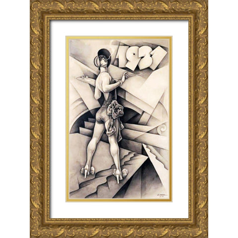 Mexican Magazine Cover 1931 Gold Ornate Wood Framed Art Print with Double Matting by Garcia Cabral, Ernesto