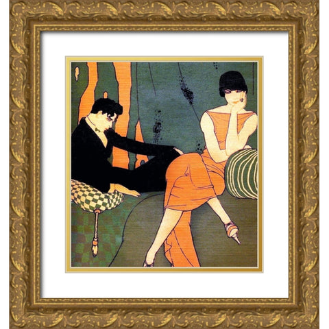Mexican Magazine Cover 1920 Boredom Gold Ornate Wood Framed Art Print with Double Matting by Garcia Cabral, Ernesto