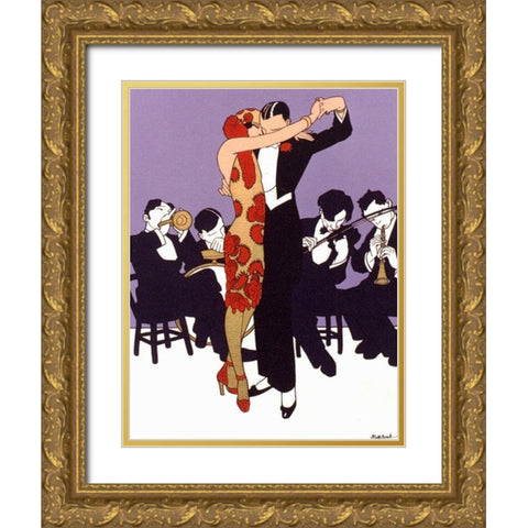 Mexican Magazine Cover 1920 Tango Gold Ornate Wood Framed Art Print with Double Matting by Garcia Cabral, Ernesto