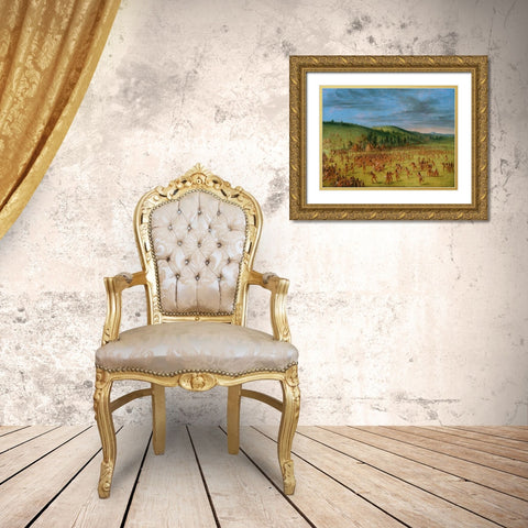 Ball play of the Choctaw Ball Up Gold Ornate Wood Framed Art Print with Double Matting by Catlin, George