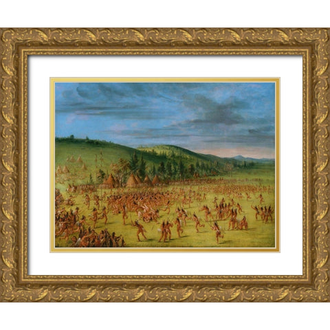 Ball play of the Choctaw Ball Up Gold Ornate Wood Framed Art Print with Double Matting by Catlin, George