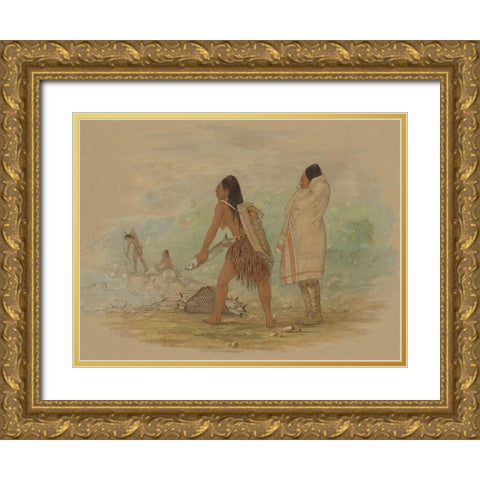Flathead Indians, 1861 Gold Ornate Wood Framed Art Print with Double Matting by Catlin, George