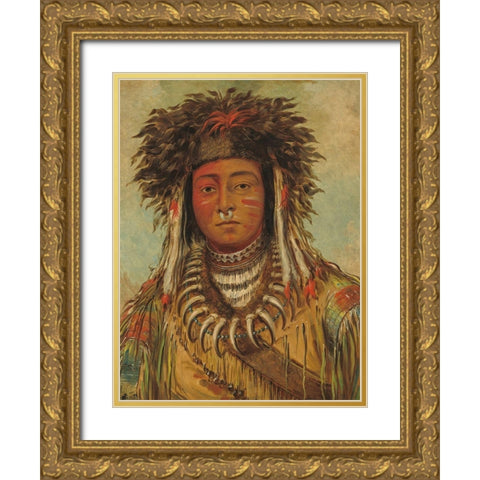 Boy Chief - Ojibbeway Gold Ornate Wood Framed Art Print with Double Matting by Catlin, George