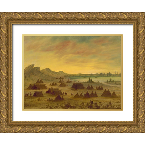 An Apachee Village, 1855-1869 Gold Ornate Wood Framed Art Print with Double Matting by Catlin, George