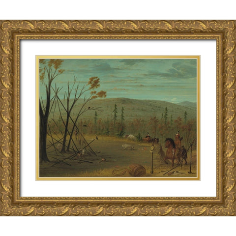 The Cheyenne Brothers Returning from Their Fall Hunt Gold Ornate Wood Framed Art Print with Double Matting by Catlin, George
