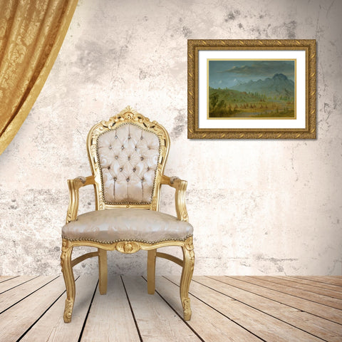 A Crow Village and the Salmon River Mountains Gold Ornate Wood Framed Art Print with Double Matting by Catlin, George