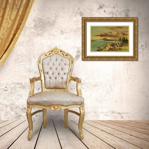 La Salle Claiming Louisiana for France. April 9, 1682 Gold Ornate Wood Framed Art Print with Double Matting by Catlin, George